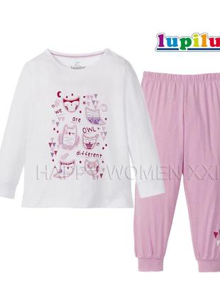 12-24 мес пижама для девочки светящаяся  lupilu лонгслив штаны ясельная домашняя одежда хлопковая