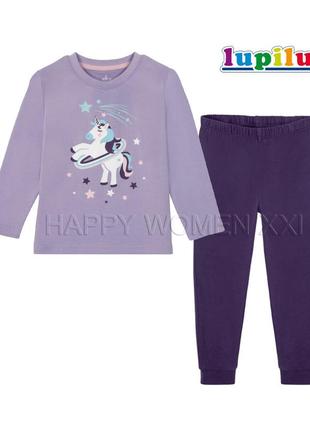 12-24 мес пижама для девочки светящаяся  lupilu лонгслив штаны ясельная домашняя одежда хлопковая
