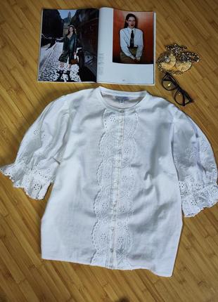 Topshop❤️‍🔥 белая коттоновая рубашка блуза с 
вышивкой ришелье
, uk 163 фото
