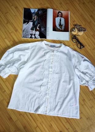 Topshop❤️‍🔥 белая коттоновая рубашка блуза с 
вышивкой ришелье
, uk 164 фото