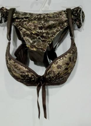 Balaloum комплект нижнего белья женский кружевной коричневый с бежевым3 фото