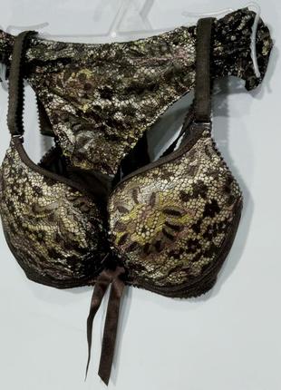 Balaloum комплект нижнего белья женский кружевной коричневый с бежевым4 фото
