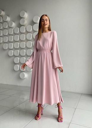 Летнее роскошное длинное розовое пудровое барби платье на резинке тренд 20231 фото