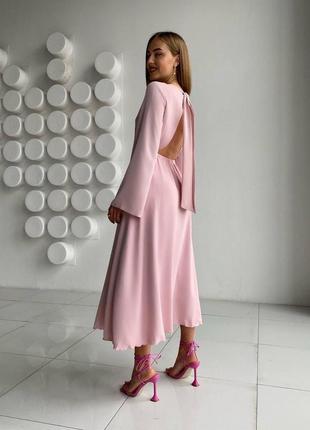 Летнее роскошное длинное розовое пудровое барби платье на резинке тренд 20234 фото