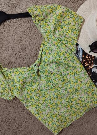 Гарний квітковий топ з зав'язкою та рукавами-ліхтариками/блузка/блуза2 фото