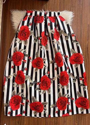 Шикарная юбка макси в пол в полоску и розы 🌹1 фото