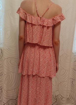 Натуральный вискозный, трехярусный сарафан, платье с принтом2 фото