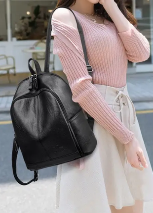 Женский кожаный городской черный бордовый коричневый фиолетовый рюкзак городской ранец сумка6 фото