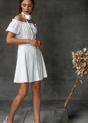 Платье - мини женское короткое, на пуговицах, нарядное однотонное белое8 фото