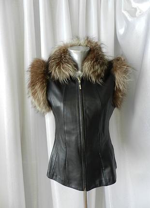 ⛔✅жилетка натуральная кожа! мех лиса чернобурка