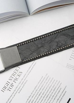 Стильний ремінь широкий жіночий пояс на талію чорний із пряжкою штучна шкіра з металевим декором8 фото