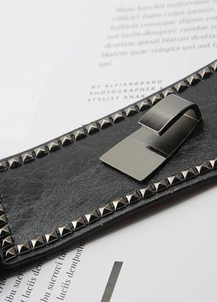 Стильний ремінь широкий жіночий пояс на талію чорний із пряжкою штучна шкіра з металевим декором9 фото