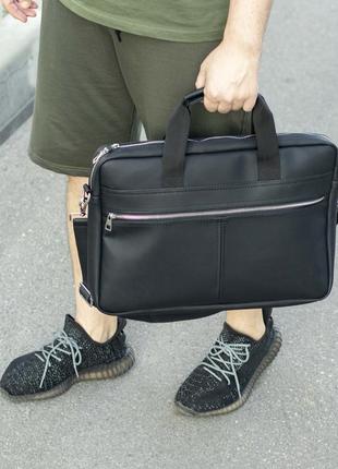 Стильна якісна ділова сумка для ноутбука та документів з екошкіри capitalist портфель чорний8 фото