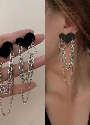 Серьги сердце с цепочками 2