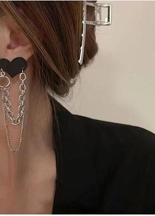 Серьги сердце с цепочками 4
