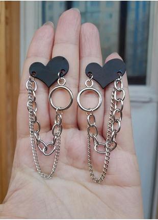 Серьги сердце с цепочками 5