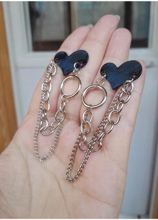 Серьги сердце с цепочками 7