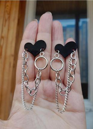 Серьги сердце с цепочками 6