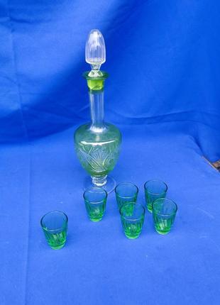 Хрустальный графин наьор штоф из хрусталя зеленое цветное стекло цветной хрусталь ссср1 фото