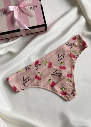 Трусики victoria’s secret pink оригинал розовые стринги вишни сикрет