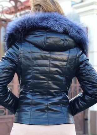 Шкіряна куртка з хутром чорнобурки2 фото