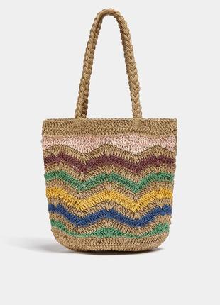 Плетеная соломенная сумка шоппер pull & bear