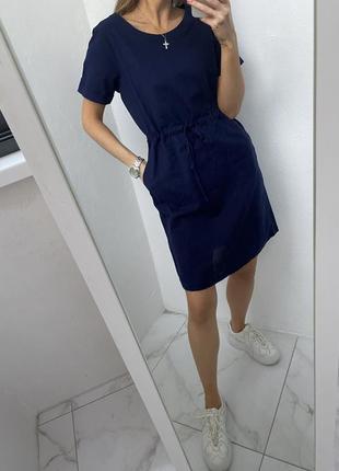 Платье льняное синее из льна и хлопа льон лляное