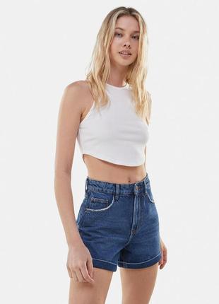 Шорты, шортики, джинсовые, мом, синие, высокая посадка, бершка, bershka