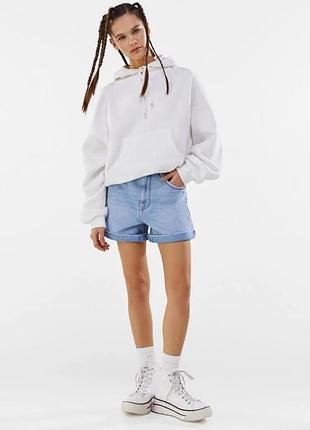 Шорти, шортики, джинсові, мом, блакитні, голубі, висока посадка, бершка, bershka