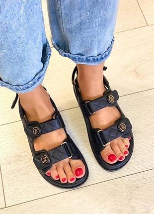 Шикарные кожаные босоножки сандали в стиле шанель chanel