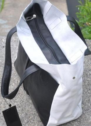Жіноча сумка тоут із натуральної шкіри з накладними кишенями6 фото
