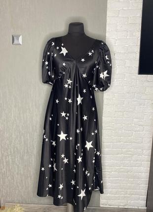 Шикарна сукня у принт зірки плаття з об’ємними рукавами ліхтариками і вирізом на спинці new look, xl 50р