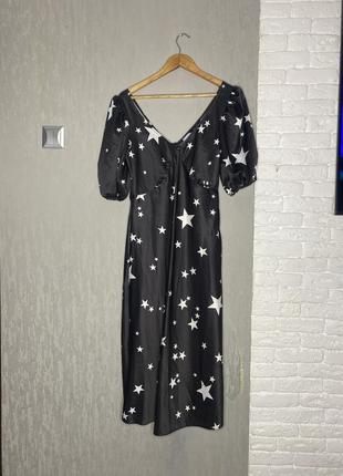 Шикарна сукня у принт зірки плаття з об’ємними рукавами ліхтариками і вирізом на спинці new look, xl 50р3 фото