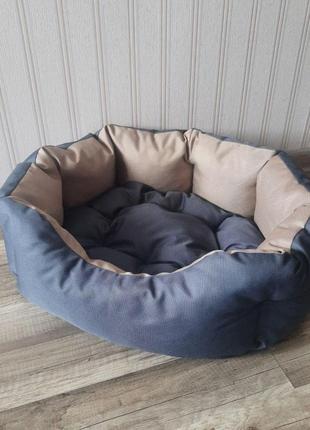 Лежак для собак 45х55см лежанка для небольших собак серый с бежевым