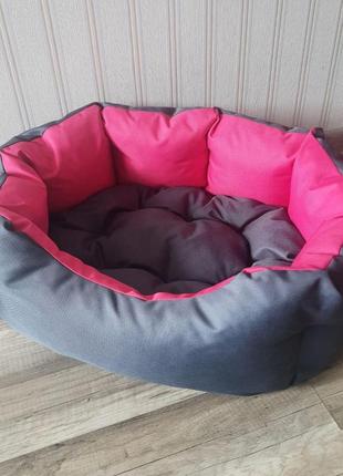 Лежак для собак та котів 35х45см лежанка для маленьких собак та цуценят сірий з рожевим