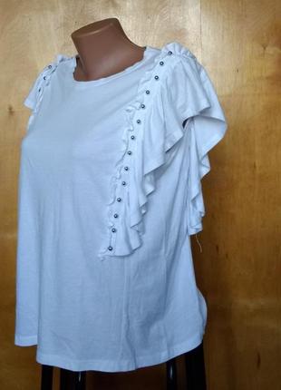 Р 12 / 46-48 стильная базовая белая блуза блузка футболка с воланами хлопок трикотаж new look2 фото