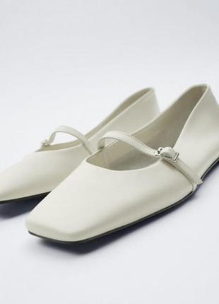 Zara новые кожаные балетки туфли туфельки экрю молочные1 фото