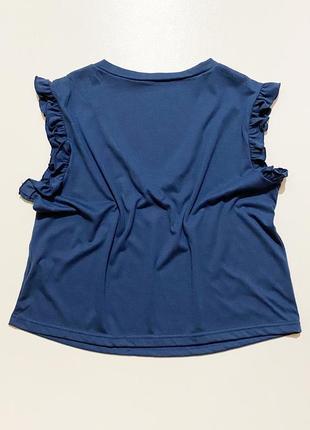 L-xl синяя футболка женская с рюшами короткая прямой фасон блуза трикотажная блузка7 фото