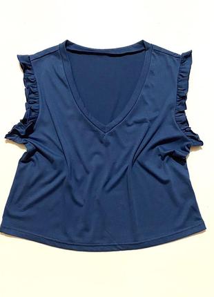 L-xl синяя футболка женская с рюшами короткая прямой фасон блуза трикотажная блузка5 фото