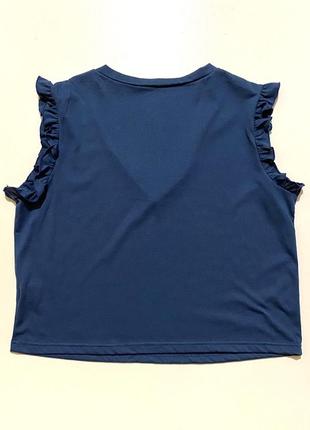 L-xl синяя футболка женская с рюшами короткая прямой фасон блуза трикотажная блузка8 фото