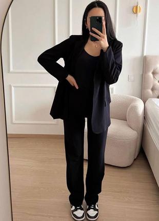 Женский деловой стильный классный классический удобный модный трендовый костюм модный брюки штаны штанишки и + пиджак черный хаки