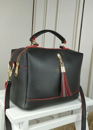Женский стильный клатч, качественная модная сумочка на 2 отдела черная с красным5 фото