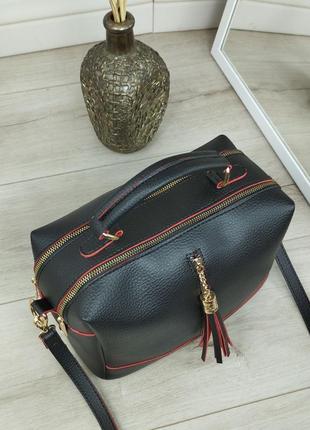 Женский стильный клатч, качественная модная сумочка на 2 отдела черная с красным4 фото