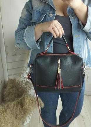 Женский стильный клатч, качественная модная сумочка на 2 отдела черная с красным8 фото