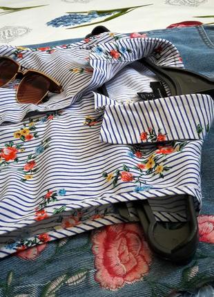 Красивая блуза в полоску с цветами с баской atmosphere2 фото