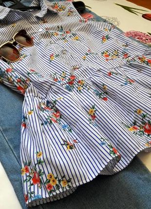 Красивая блуза в полоску с цветами с баской atmosphere6 фото