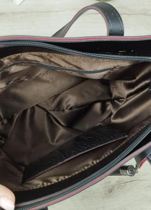 Женская стильная, качественная, модная сумочка из эко кожи черная с красным8 фото