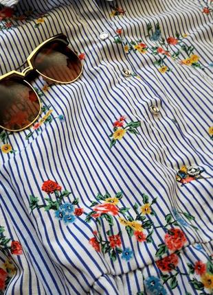 Красивая блуза в полоску с цветами с баской atmosphere9 фото