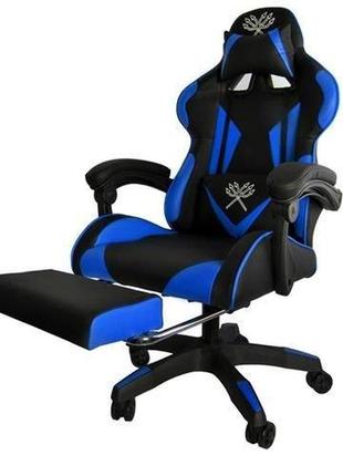 Ігрове крісло на колесах з підставкою для ніг чорно-синє геймерське крісло польща