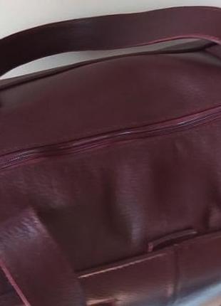 Женская объемная сумка из натуральной кожи марсала8 фото